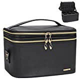 Relavel Makeup Bag Large, Professional Makeup Case Travel Cosmetic Bags Makeup Brush Holder Organizer, Storage Upright Design, Insulated Compartment, Waterproof PU Leather and Lining (Black)