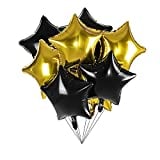 18" Black Gold Big Balloons Star Foil Mylar Helium Balloons for Party Decorations, Pack of 20