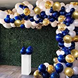 OuMuaMua 129Pcs Navy Blue Gold Balloon Arch Garland Kit, Navy White Gold Confetti Balloons with Balloon Accessories for Graduation Party Baby Shower Wedding Birthday Class of 2020 Prom Decorations