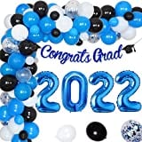 Graduation Decorations 2022 Blue Black and White - Balloon Arch Garland Kit for Congrats Grad Decorations Blue, College High School 2022 Graduation Party Supplies