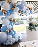 DUBEDAT Blue Gold Balloon Garland Kit Macaron Blue White Gold Chrome Balloon Arch Wedding Bridal Shower Birthday Party Baby Shower Decoration