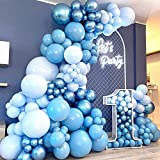 174Pcs Boy's Birthday Different Blue Macaron Size Balloons Garland Kit Dark and Baby Blue Chrome White Balloons for Baby Shower Wedding Party Decoration