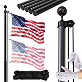 FFILY Flag Pole for Outside In Ground - 20 FT Heavy Duty Flagpole Kit for Yard - Extra Thick Outdoor Flag Poles with 3x5 American Flag for Residential or Commercial, Black