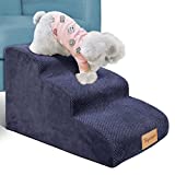 Topmart 3 Tiers Foam Dog Ramps/Steps,Non-Slip Dog Steps,Extra Wide Deep Dog Stairs,High Density Foam Pet Stairs/Ladder,Best for Older Dogs,Cats,Small Pets,with Dog Rope Toy,Blue