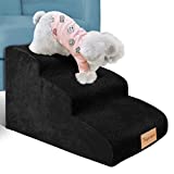 Topmart 3 Tiers Foam Dog Ramps/Steps,Non-Slip Dog Steps,Extra Wide Deep Dog Stairs,High Density Foam Pet Stairs/Ladder,Best for Older Dogs,Cats,Small Pets,with Dog Rope Toy,Black