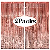 2PCS Rose Gold Foil Fringe Curtains Photo Backdrop,3ft x 8.3ft Metallic Tinsel Curtains for Birthday Wedding Engagement Bachelorette Party Bridal Shower Baby Shower Decorations Favors Supplies