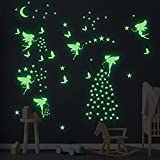 Glow in The Dark Fairy Stickers for Wall Decals, Stars and Moon Glowing Ceiling Decor, Flower Butterfly Luminous Decoration for Kids Bedroom, Wall Decor for Boys and Girls Gift