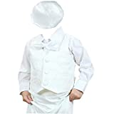 BBVESTIDO Baptism Outfits for Boys Long Sleeves Gentleman Suit Shirt & Pants & Vest & Hat White