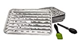 J-Line Design Aluminum Grill Toppers Complete with Silicone Basting Brush and Stainless Steel Mini Tongs - 18-Pack Disposable 13.25 by 9 Inch Pans with Holes for Barbecue Grill Grate