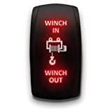 Winch in Winch Out - Red - Laser Etched Toggle Switch 7-PIN Momentary Switch Waterproof Black Shell/ON-Off-ON DPDT Illuminated Rocker Switch for Auto Truck Boat Marine - 20A 12V/10A 24V