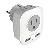 [1-Pack] Type E/F Germany European Travel Adapter,VINTAR Schuko International Power Plug with 2 USB and 2 Outlet,US to Most of Europe EU German French Russia Iceland Spain Greece Norway
