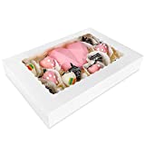 Moretoes 30pcs 16x11x2.5 Inches White Bakery Boxes Donut Boxes with Window Cookie Boxes Auto-Popup Cake Boxes for Pastries, Pies, Muffins, Chocolate Covered Strawberries