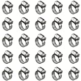 25 Pack Stainless Steel Hose Clamps, 1/2 inch to 3/4 inch Worm Gear Metal Hose Clamps for Pipe, Dryer Repair, Tubing and Fuel Line