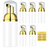 Lisapack 1 oz Mini Foam Pump Bottle Dispenser (6PCS) Small Empty Foaming Soap for Travel Size Handsoap, Lash Cleaner (30ml, Gold & White)