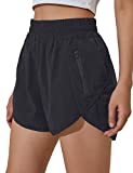 BMJL Women's Running Shorts Elastic High Waisted Shorts Pocket Sporty Workout Shorts Quick Dry Athletic Shorts Pants(S,Black)