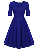 ELESOL Womens 1/2 Sleeve Scoop-Neck A-Line Stretchy Cocktail Dress, Royal Blue/XL