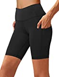 Aoliks Women's High Waist Yoga Short Side Pocket Workout Tummy Control Bike Shorts Running Exercise Spandex Leggings (Black, XL)