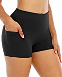 CHRLEISURE Spandex Yoga Shorts with Pockets for Women, High Waisted Workout Booty Shorts (3 Black, XL)