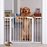 Cumbor 29.5-46" Auto Close Safety Baby Gate, Extra Tall and Wide Child Gate, Easy Walk Thru Durability Dog Gate for House, Stairs, Doorways. Includes 4 Wall Cups and 2 Extension Pieces, White