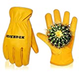 FEISHDEK Leather Work Gloves, Cowhide Thorn Proof Gardening Gloves for Men Safety Working Gloves for Heavy Duty Garden Construction Farm Ranch Truck with Durable Grip Reinforced Palm Patch