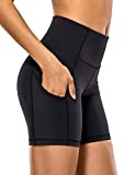 CRZ YOGA Women's Naked Feeling Light Biker Shorts 6'' - High Waisted Gym Run Workout Compression Spandex Shorts Pockets Black Medium