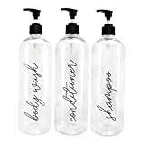 Cornucopia Shower Pump Bottles (Set of 3); 32oz Pump Dispensers for Shampoo, Conditioner, and Body Wash