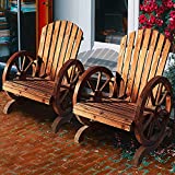 PatioFestival Adirondack Chairs Set of 2 Brown Outdoor Wooden Patio Chair with Wagon Wheel Armrest Wood Knots