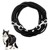 OFPUPPY Long Cat Leash - 20 FT Escape Proof Cat Lead for Outside, Walking Nylon Braided Long Cat Tie Out Pet Rope Leash, Black