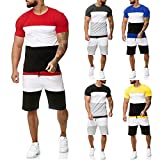 Color Block Outfits 2 Piece Set for Men Vintage Tracksuit Summer Short Sleeve T-Shirts and Shorts Casual Sweatsuit Set
