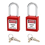 QWORK Red Lockout Tagout Safety Padlock, 2 Padlocks with 4 Keys