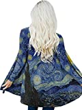 Oil Painting Van Gogh's Starry Sky Long Cardigans for Women Loose Casual Long Sleeved Light Weight Open Front Cardigans (Blue, M)