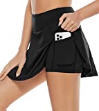 Loovoo Women's Tennis Skirt with Pockets High Waist Golf Skorts Workout Skirt Quick Dry Athletic Skirts Running Black