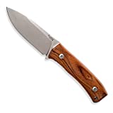 Lion Steel M4 Fixed Blade Camping and Outdoor Knife, M390 Steel Hollow Grind Drop Point Blade, Santos Wood Handle, Includes Double Stitched Leather Sheath, Brown (M4 ST)