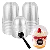 Rainmae 20-Pack Disposable Clear Plastic Cups with Dome Lids, 360ml/12oz Crystal PET Dessert Cups for To Go Iced Coffee Cold Drinks, Smoothie, Bubble Boba Tea, Juice, Parfait, Frappuccino, Milkshake