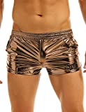 TAIKMD Men's Shiny Metallic Boxer Shorts Elastic Waist Hot Pants Underwear Swimsuit Lounge Underpants Swim Trunks Swimwear (Gold, X-Large)