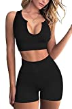 Summer Workout Outfits for Women 2 Piece Casual Ribbed Seamless Crop Tank High Waist Yoga Leggings Sets