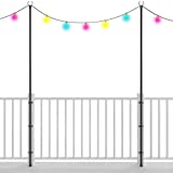 Holiday Styling String Light Poles for Outdoor String Lights - Metal Light Pole w/Hooks for Outdoor String Lighting - Patio Light Accessories Ideal for Backyard, Weddings, and Parties