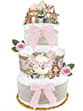 Woodland Creatures Diaper Cake - Girl Baby Gift - Burlap Pink and Sage Green