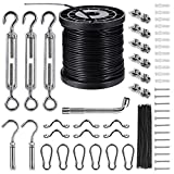 String Lights Hanging Kit,Globe String Lights Suspension Kit,Outdoor Light Guide Wire,Includ 164 FT Nylon-Coated Stainless Steel Wire Rope Cable,Turnbuckle and Hooks,Enough Accessories,Use Manual