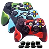 BRHE 3 Pack Protective Skin Cover Soft Silicone Camouflage Protector Case Accessories Set for Xbox 360 Controller Wireless/Wired Gamepad Joystick with 8 FPS Thumb Grips Caps(Red Blue Green)