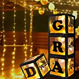 90shine Graduation Party Decorations 2022 - 4PCS Congrats Grad We Are So Proud of You Black Boxes Decorating Kit Supplies with 33 Balloons, 4 Light Strips(Not Include Battery)