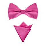 Allegra K Men's Solid Color Pre-Tied Bow Tie with Matching Pocket Square Set for Wedding Party One Size Fuchsia