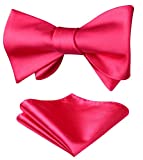 Bow Ties for Men Peach Pink Self Tie Bow Tie & Pocket Square Set Classic Formal Satin Bow ties for Tuxedo Wedding Party