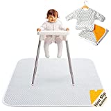 2-in-1 Waterproof Baby Splat Mat for Under High Chair (51 x 51) with Toddler Smock and Weaning Ebook - Large Non-Slip Infant High Chair Mat Food Catcher Protects Floor from Mealtime Messes