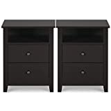 Vikiullf Black Nightstands with Drawers - Set of 2 Modern Bedroom Night Stands, Wood Bedside Tables with 2 Storage Drawers and Open Shelf, 23.8H