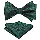 Alizeal Men's Paisley Jacquard Tuxedo Self Bow Tie with Hanky Set for Wedding Party, Dark Green