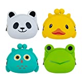 AUEAR, 4 Pack Cartoon Animal Silicone Coin Wallets Purse Headset Bag for School Prize Gifts Goodie Bag Filler