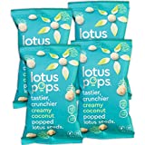 Lotus Pops - Popped Lotus (Water Lily) Seed Snacks  Low Calorie Gluten Free Snacks | Plant Protein | Roasted Not-Fried | Paleo | GrainFree | Non GMO | Healthy Dessert | (Creamy Coconut 4 2oz Packs)