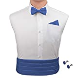 Blue Plain Wedding Cummerbund Clip-On Adjustable Jacquard Silk Cummerbunds Handkerchief Cuff-Link Set Christmas Tuxedo CM1024 Epoint Cornflower Blue