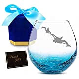 Fathers Day Gifts for Dad, Killer Whale Orca Handmade Etched Crackle Wine Glass Orca Gifts for Beach Party